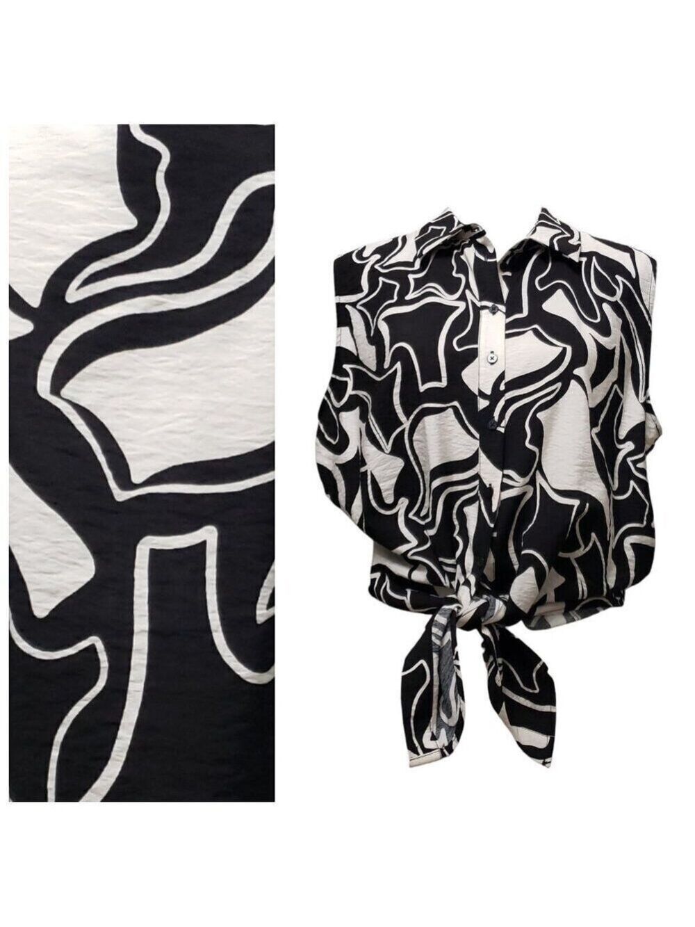 Women’s Rachel Zoe Black White Abstract Sleeveless Button Down Shirt L